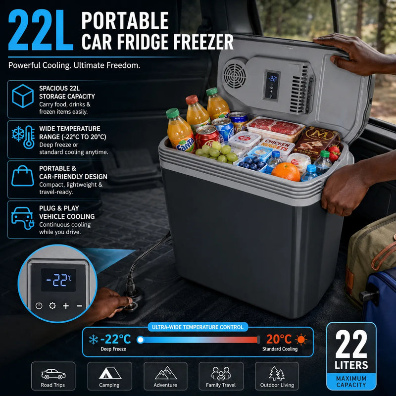 Portable 22L Car Fridge Freezer | -22°C to 20°C Digital Cooler