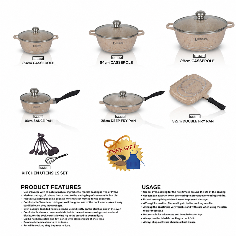 Dessini 23-Piece Granite Cookware Set | Non-Stick & Die-Cast Aluminum