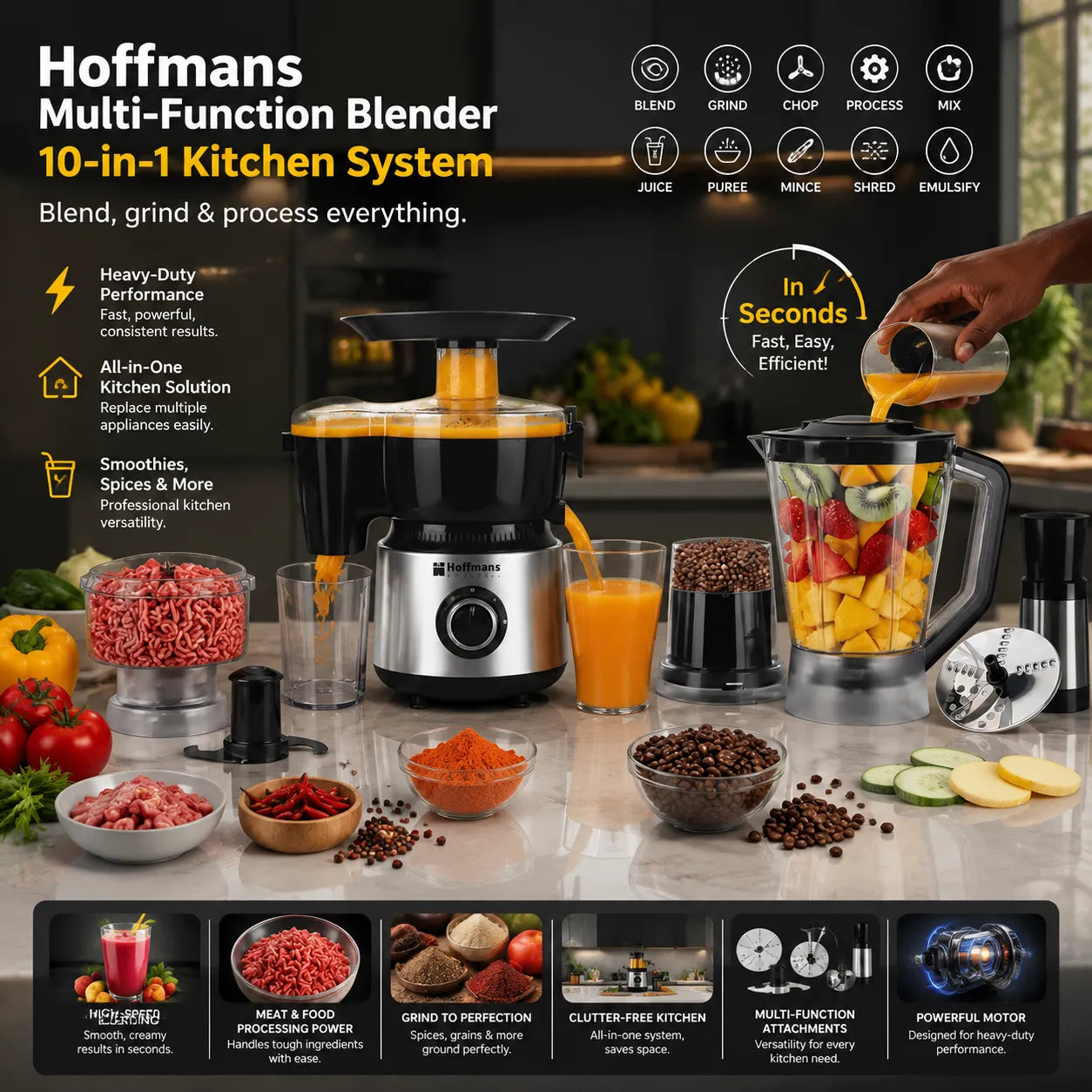 Hoffmans 10-in-1 Heavy Duty Kitchen Workstation | 1200W - 1000g Capacity