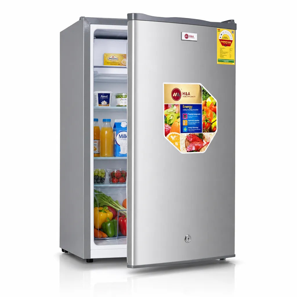 H&A 105L Mini Fridge (BC105) - 87cm Tall, Powerful Cooling - Silver Finish