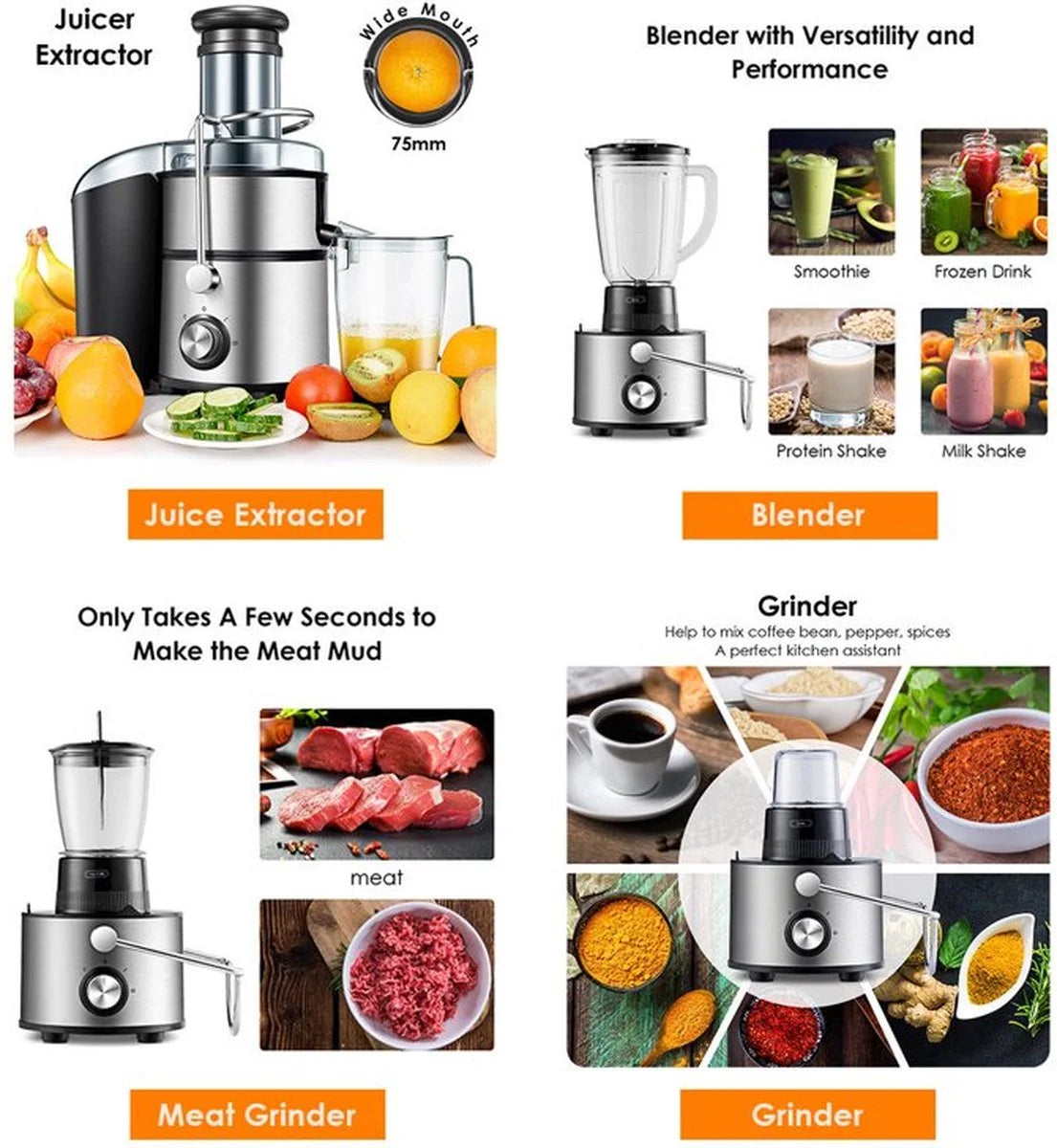 Minmax 4-in-1 Electric Blender – Juice Extractor, Grinder & Chopper