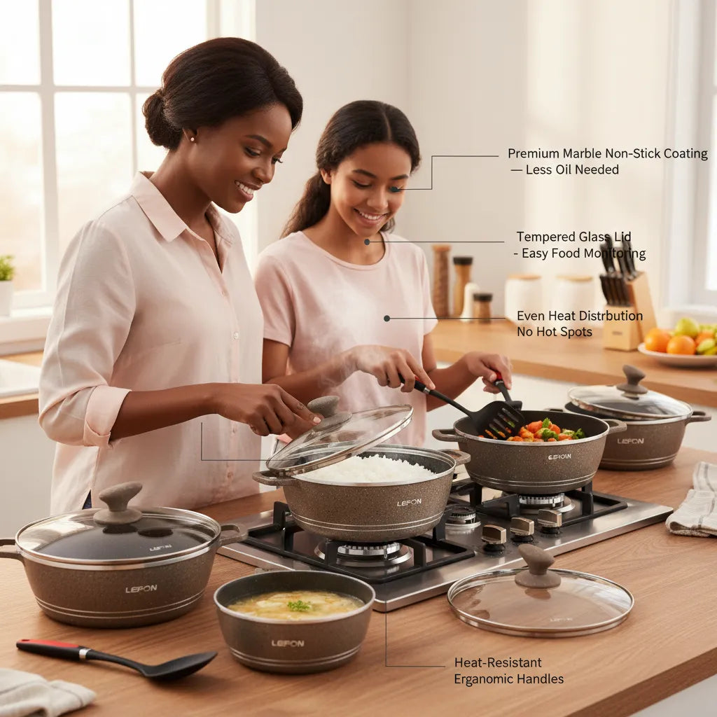 The Ultimate 12-Piece Marble Cookware Set by LEFON – Safe, Durable & Easy-to-Clean