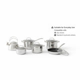 Professional 12-Piece Stainless Steel Cookware Set – Heavy-Duty Pots & Pans with Heat-Resistant Glass Lids🍽️🔥
