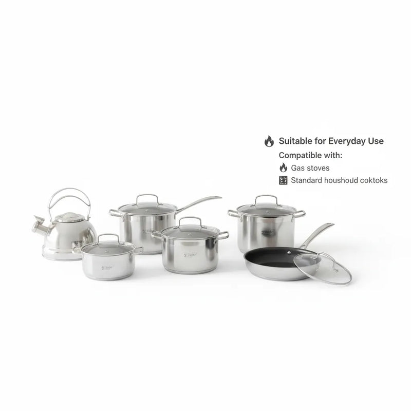 Professional 12-Piece Stainless Steel Cookware Set – Durable Non-Stick Performance