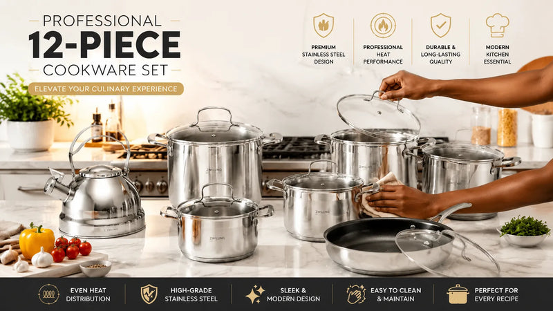 Professional 12-Piece Stainless Steel Cookware Set
