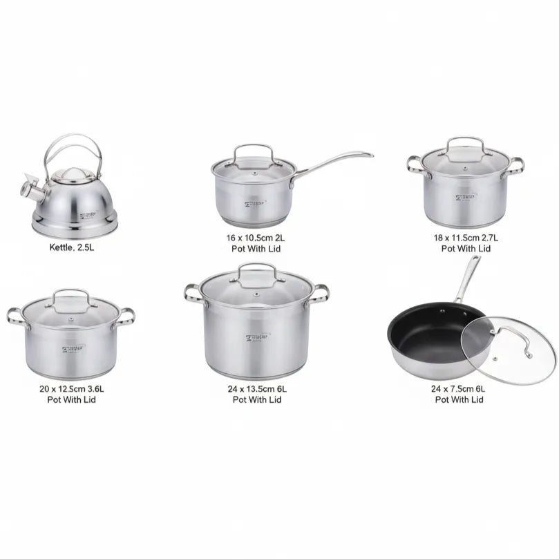 Professional 12-Piece Stainless Steel Cookware Set – Heavy-Duty Pots & Pans with Heat-Resistant Glass Lids🍽️🔥