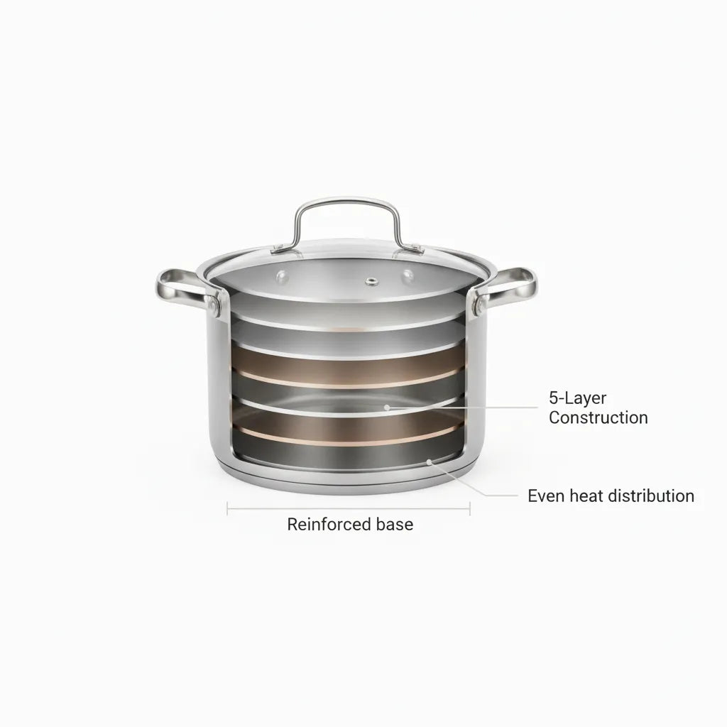 Professional 12-Piece Stainless Steel Cookware Set – Heavy-Duty Pots & Pans with Heat-Resistant Glass Lids🍽️🔥