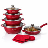 Dessini Professional Granit Cookware Set (10-Piece Pots, Pans & Lids + 2 Oven Gloves)