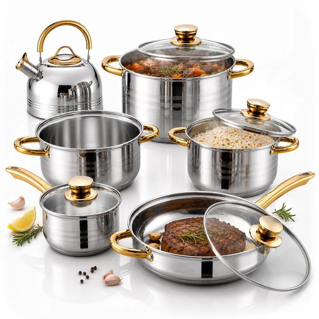 12-Piece Premium Stainless Steel Cookware Set (16cm–24cm Pots)