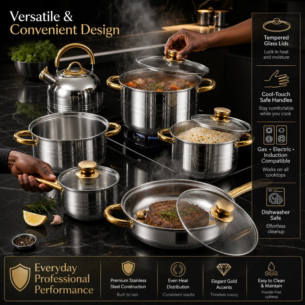 12-Piece Premium Stainless Steel Cookware Set (16cm–24cm Pots)