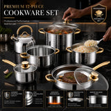 12-Piece Premium Stainless Steel Cookware Set (16cm–24cm Pots)