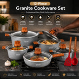 Professional 12-Piece Granite Cookware Set – Non-Stick Kitchen Pots & Pans
