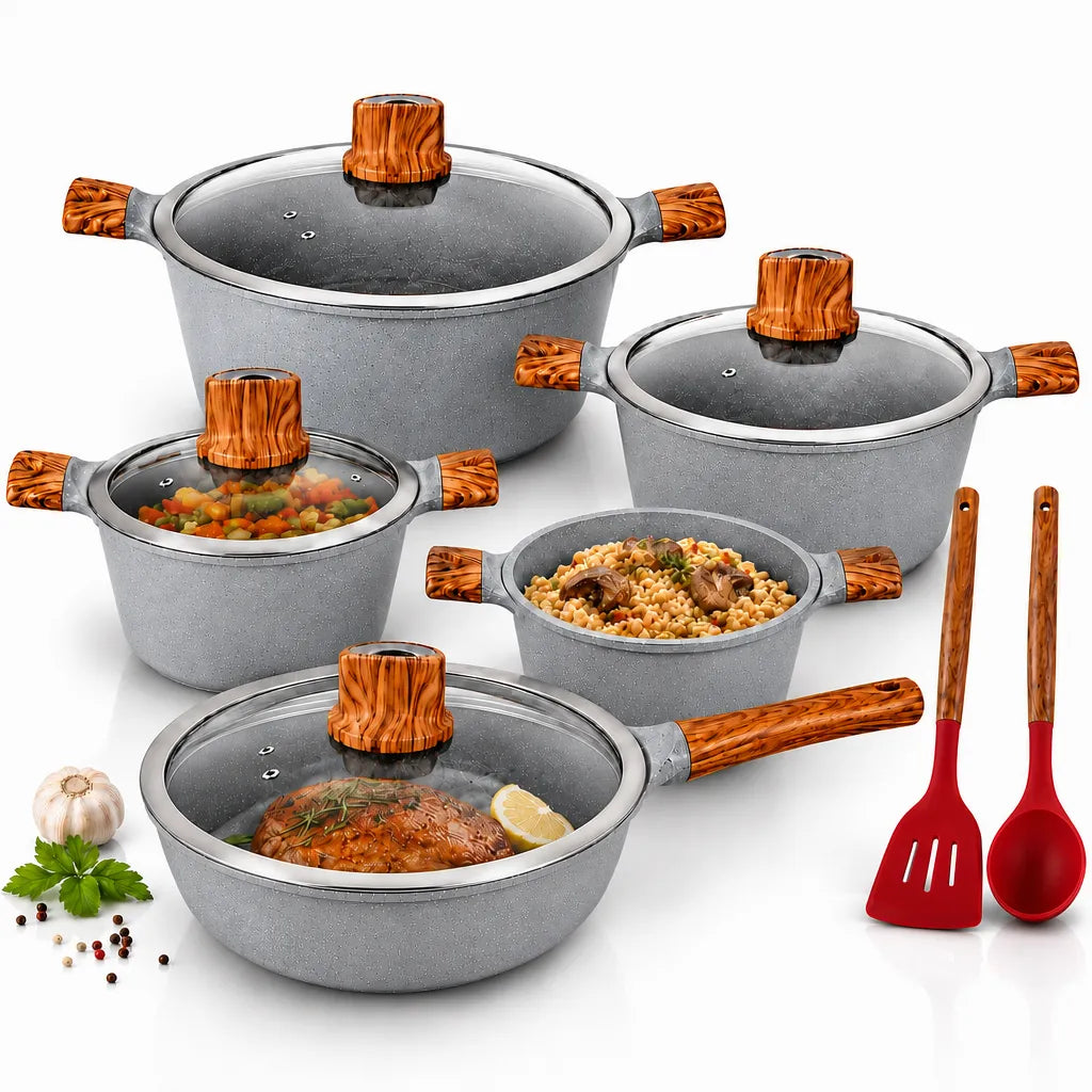 Professional 12-Piece Granite Cookware Set – Non-Stick Kitchen Pots & Pans