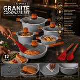 Professional 12-Piece Granite Cookware Set – Non-Stick Kitchen Pots & Pans