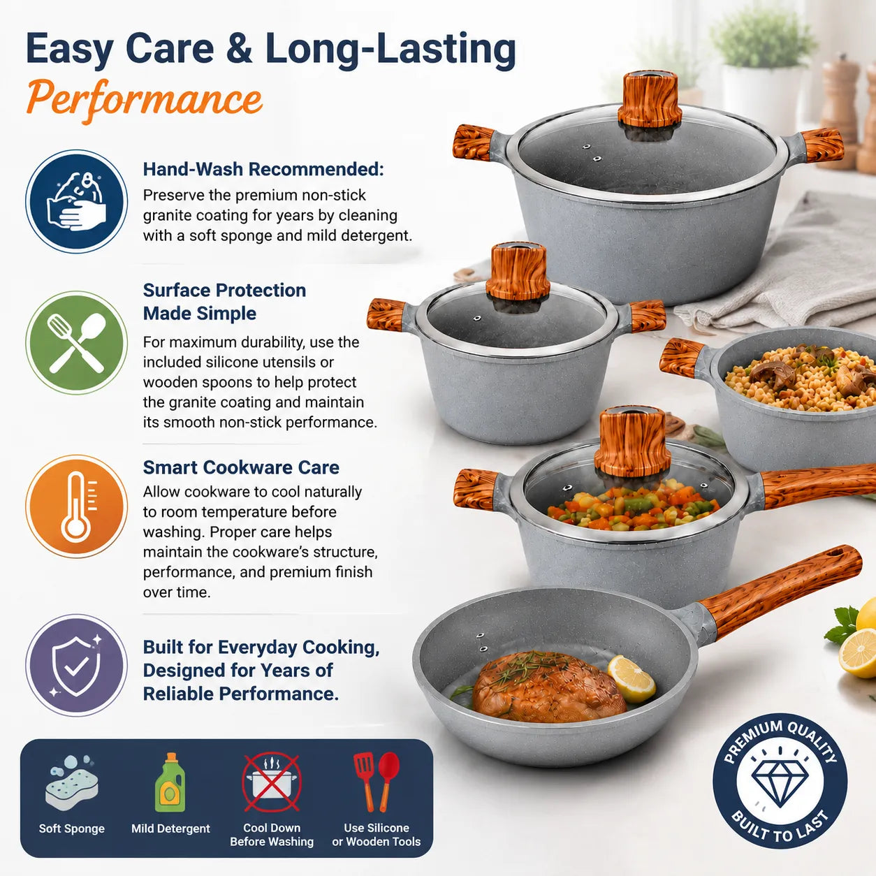 Professional 12-Piece Granite Cookware Set – Non-Stick Kitchen Pots & Pans