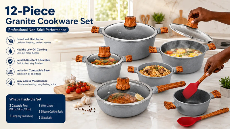 12-Piece Premium Granite Cookware Set