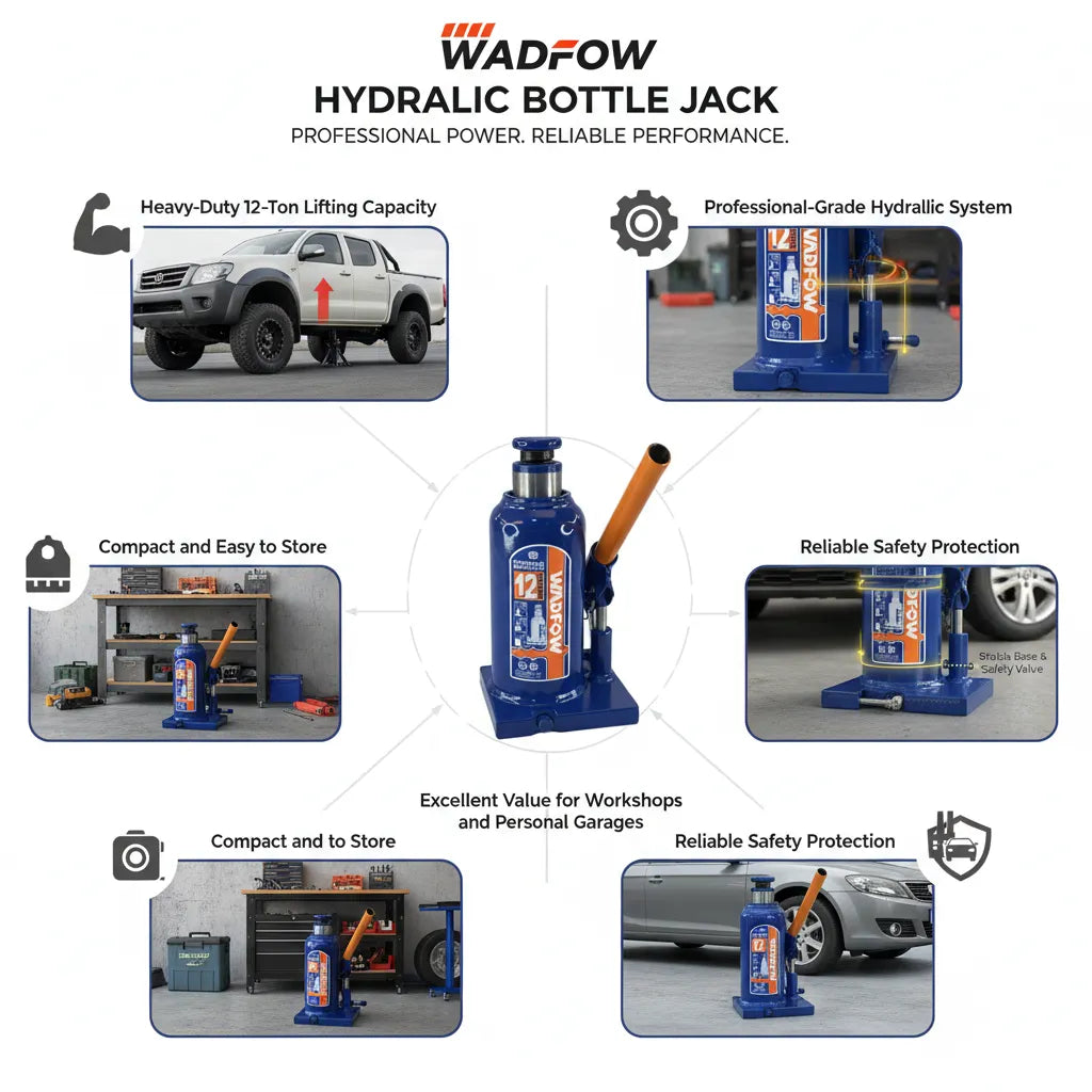 WADFOW 12 Ton Hydraulic Bottle Jack WHJ1512 – Heavy-Duty Power with Maximum Stability 💪