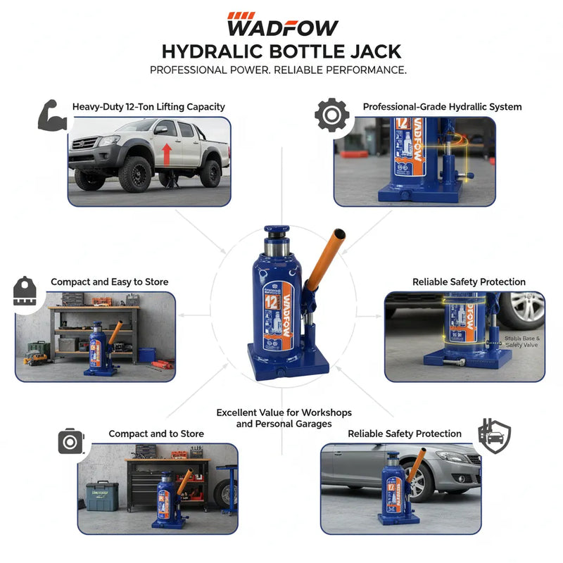 WADFOW 12 Ton Hydraulic Bottle Jack WHJ1512 – Heavy-Duty Power with Maximum Stability 💪