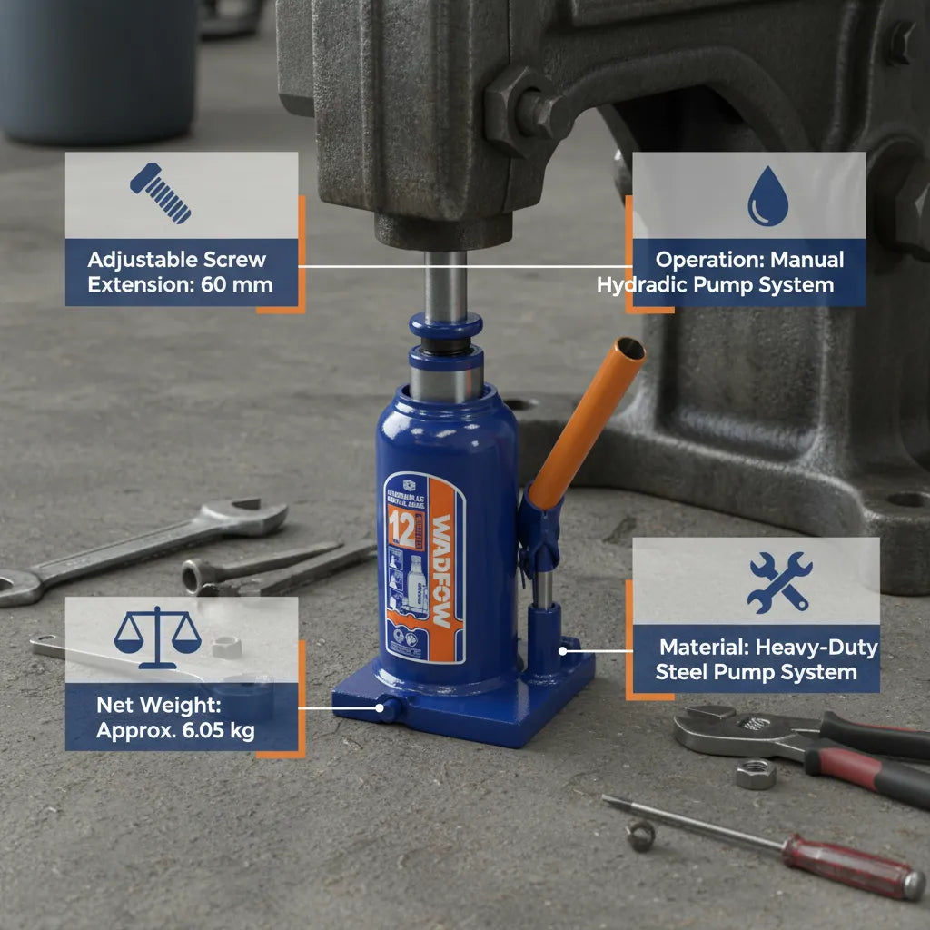 WADFOW 12 Ton Hydraulic Bottle Jack WHJ1512 – Heavy-Duty Power with Maximum Stability 💪