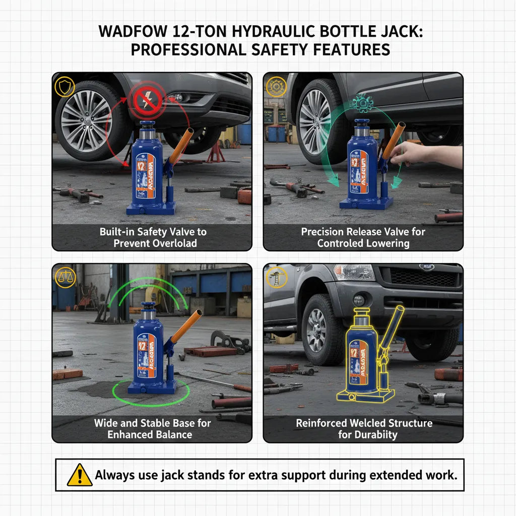 WADFOW 12 Ton Hydraulic Bottle Jack WHJ1512 – Heavy-Duty Power with Maximum Stability 💪