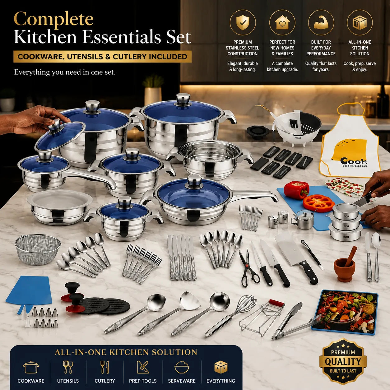 FUNITE Ultimate 120-Piece Stainless Steel Cookware Set: Complete Culinary Collection (16cm - 28cm)