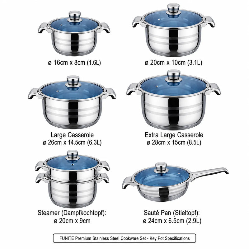 FUNITE Ultimate 120-Piece Stainless Steel Cookware Set: Complete Culinary Collection (16cm - 28cm)