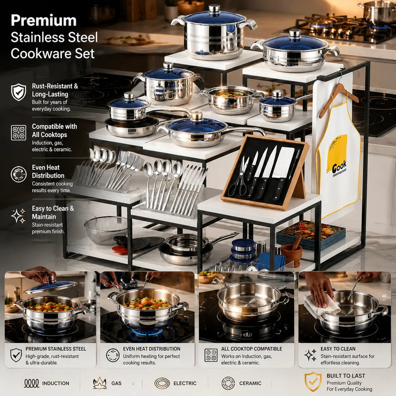 FUNITE Ultimate 120-Piece Stainless Steel Cookware Set: Complete Culinary Collection (16cm - 28cm)