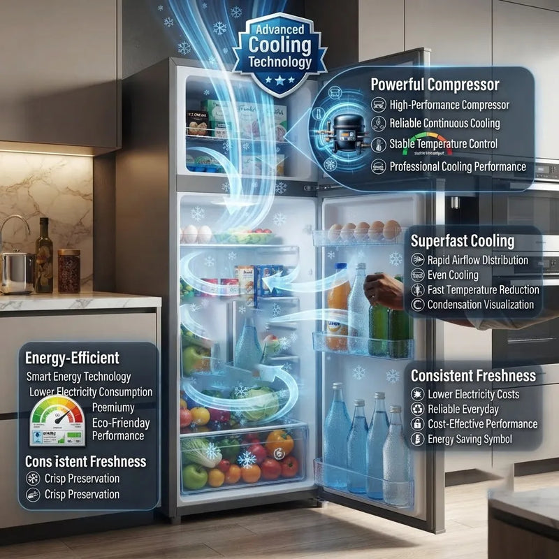 H&A 250L Compact Double-Door Refrigerator – Energy-Efficient Fridge for Small Spaces