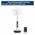 🔥 16-Inch Solar Rechargeable Standing Fan with LED Light & USB Ports – Perfect Home Comfort ☀️💡