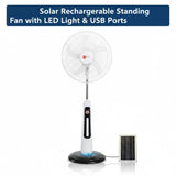 🔥 16-Inch Solar Rechargeable Standing Fan with LED Light & USB Ports – Perfect Home Comfort ☀️💡