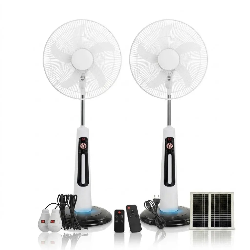 18-Inch Solar Rechargeable Standing Fans (2-Pack) with LED Light & USB Ports – Perfect Home Comfort