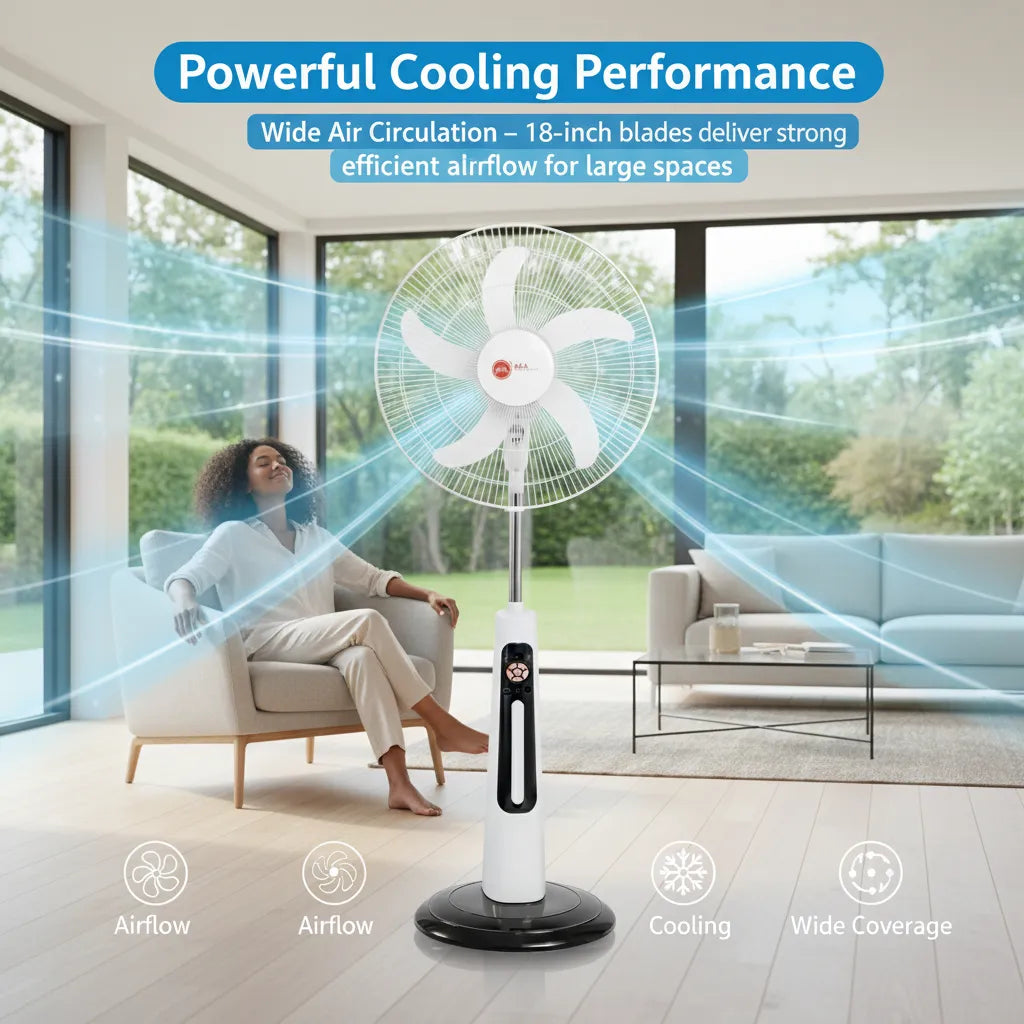 16-Inch Solar Rechargeable Standing Fans (2-Pack) with LED Light & USB Ports – Perfect Home Comfort ☀️💡💨