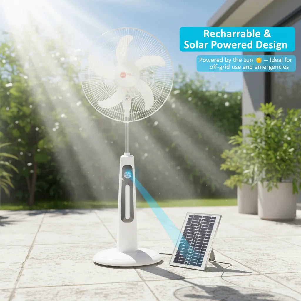 16-Inch Solar Rechargeable Standing Fans (2-Pack) with LED Light & USB Ports – Perfect Home Comfort ☀️💡💨