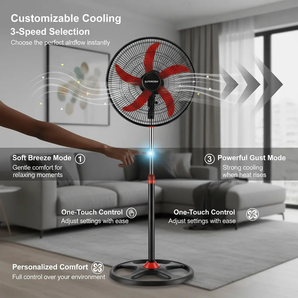 Supernova18" Rechargeable Stand Fan – Solar Ready & Brushless DC Motor for Uninterrupted Cooling