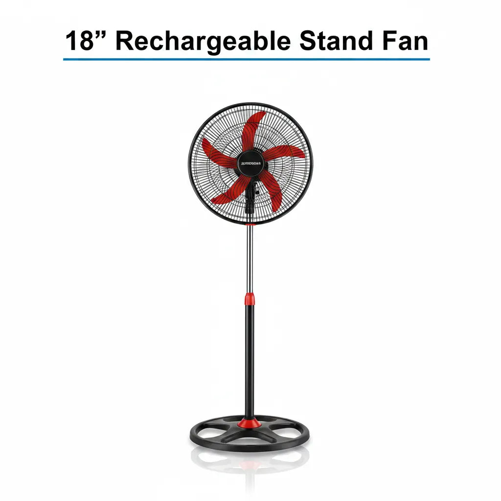 Supernova18" Rechargeable Stand Fan – Solar Ready & Brushless DC Motor for Uninterrupted Cooling
