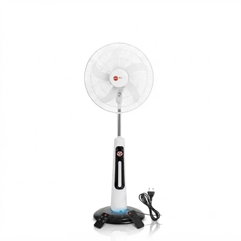 🔥 18-Inch Rechargeable Standing Fan with LED Light & USB Ports – Perfect Home Comfort ☀️💡