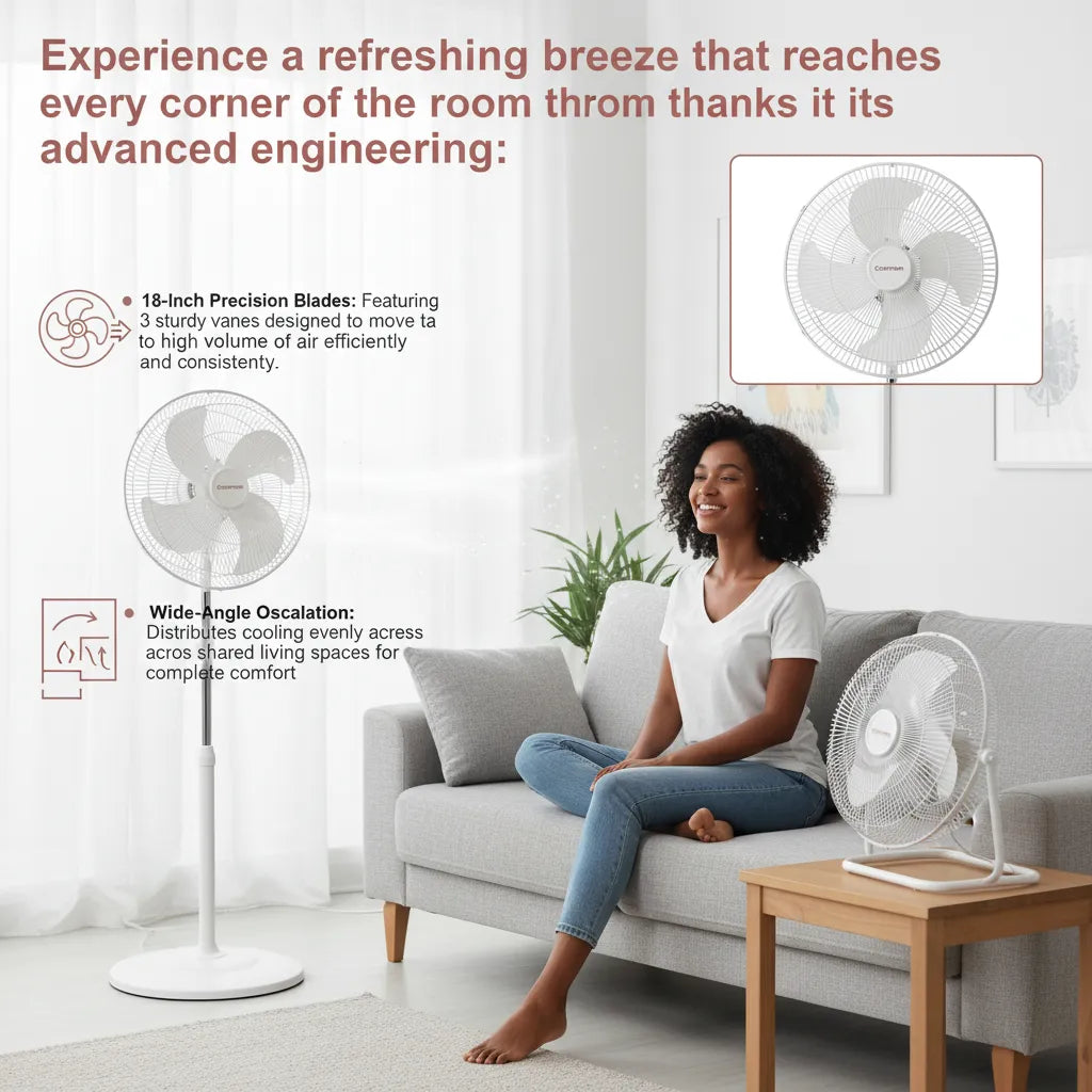 Couronne 18 Inch 2-in-1 Fan | 180° Oscillation & Energy Efficient (50-100W) 🌬️