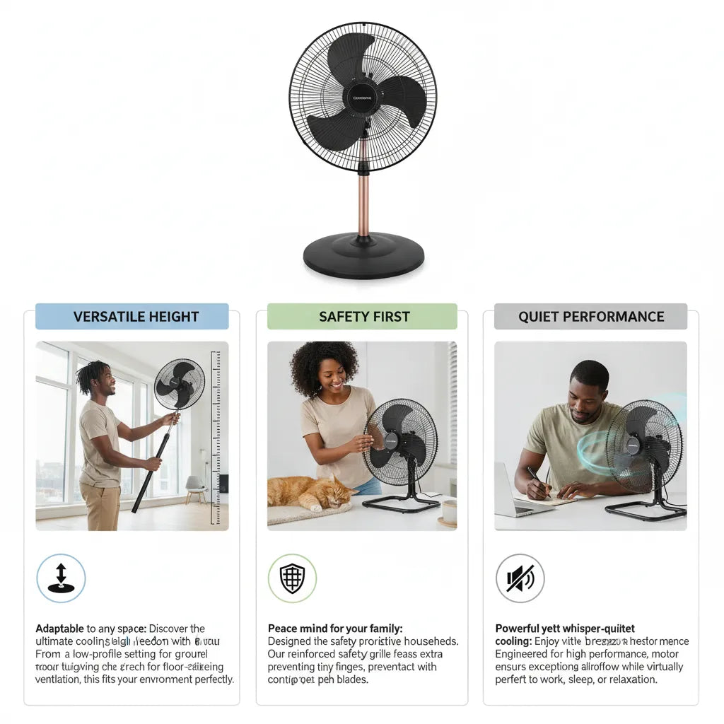 Couronne 18 Inch 2-in-1 Fan | 180° Oscillation & Energy Efficient (50-100W) 🌬️