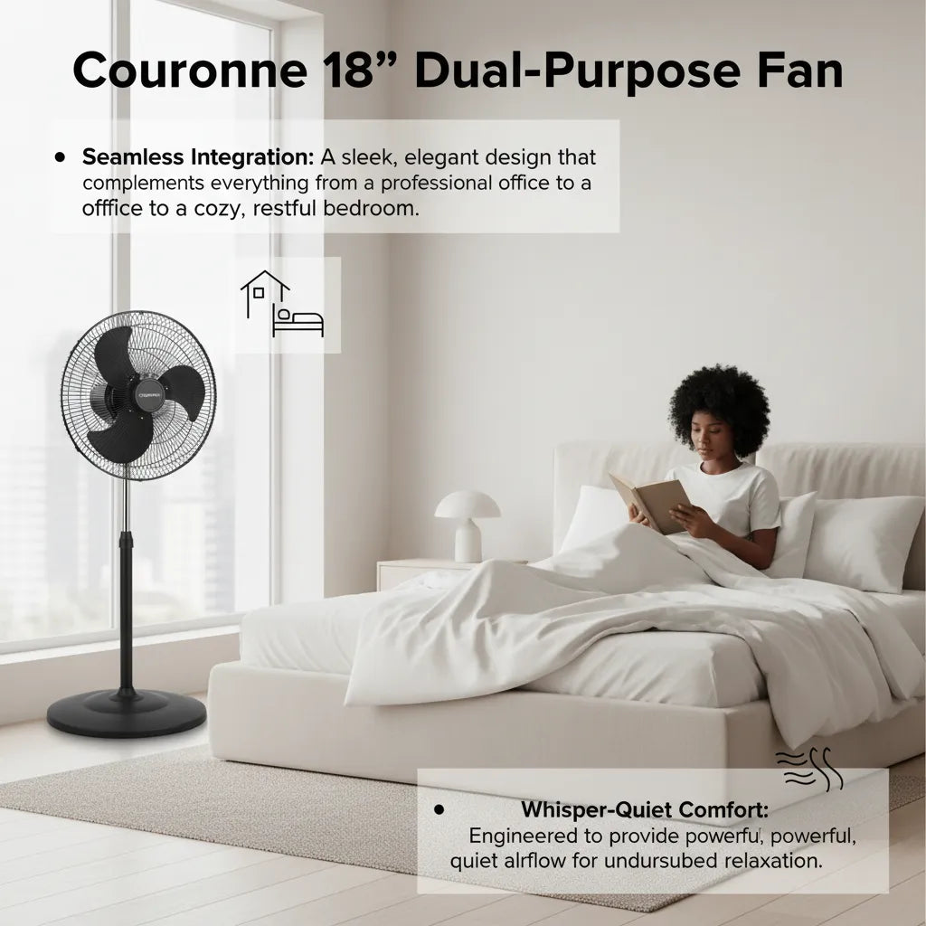Couronne 18 Inch 2-in-1 Fan | 180° Oscillation & Energy Efficient (50-100W) 🌬️