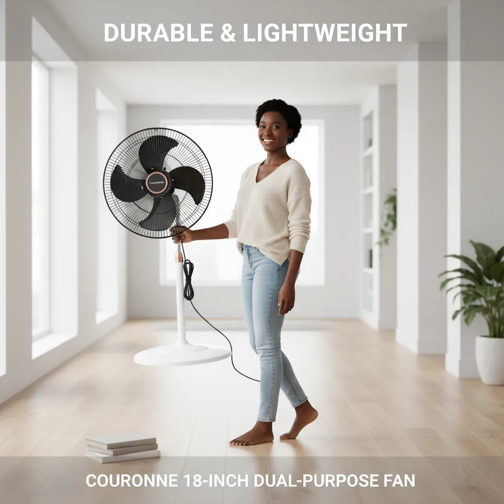 Couronne 18 Inch 2-in-1 Fan | 180° Oscillation & Energy Efficient (50-100W) 🌬️