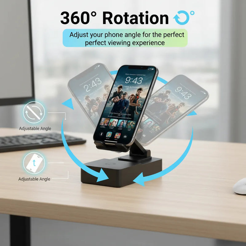 The Ultimate 2-in-1 Wireless Speaker & Phone Holder with 360° Rotation🎵📱