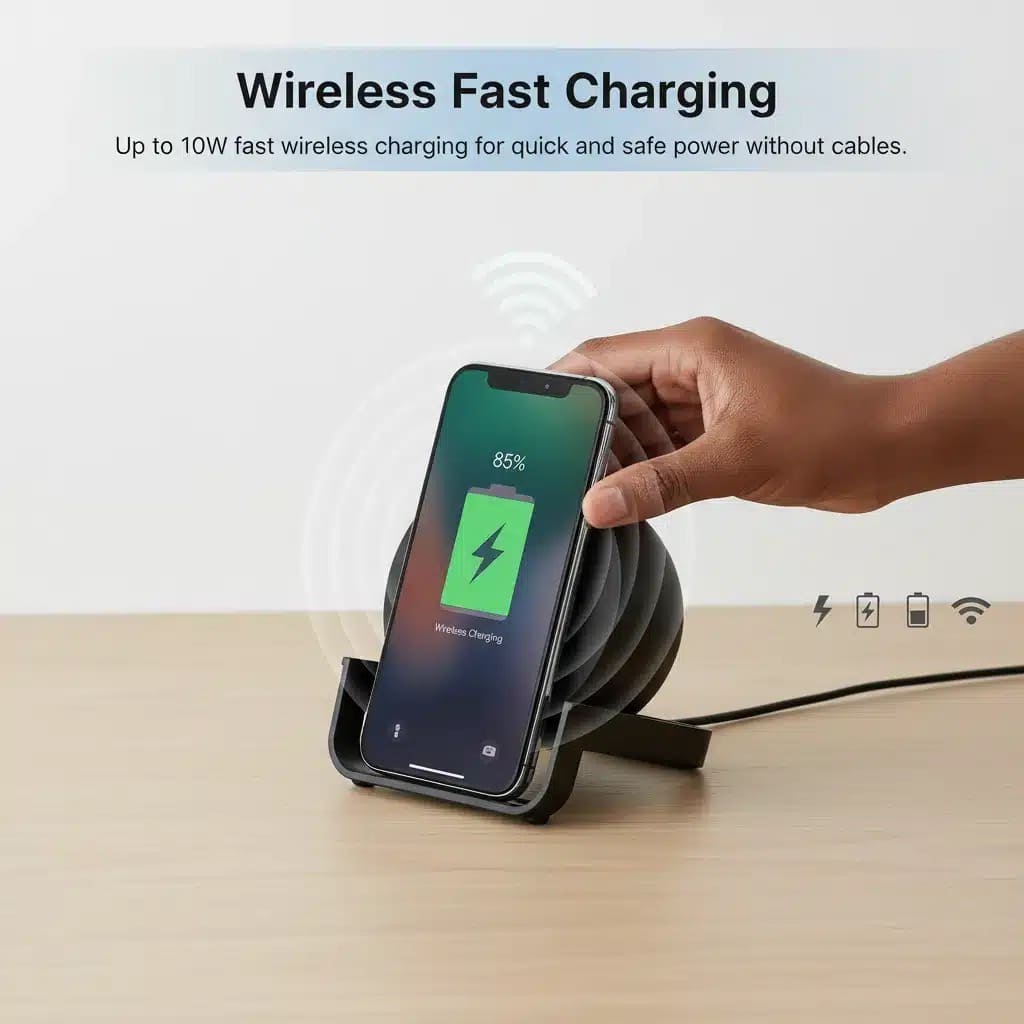 Belkin 2-in-1 Wireless Charger Stand with Built-in Bluetooth Speaker – 10W Fast Charging