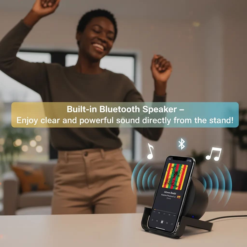 Belkin 2-in-1 Wireless Charger Stand with Built-in Bluetooth Speaker – 10W Fast Charging