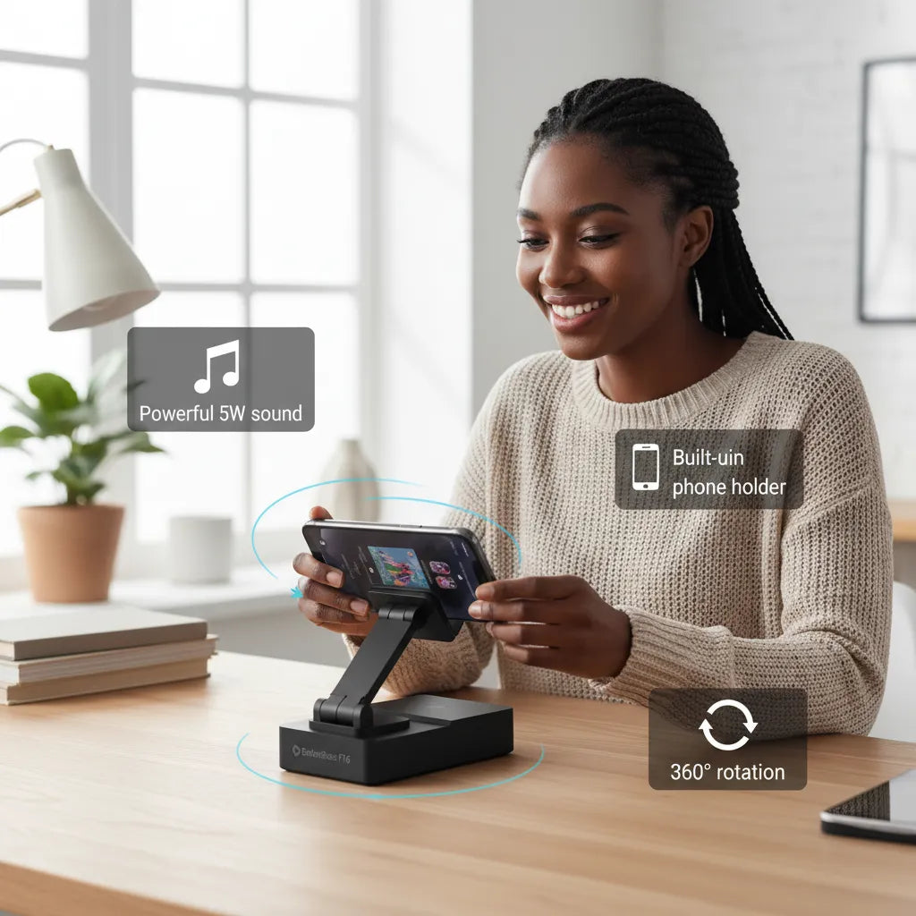 The Ultimate 2-in-1 Wireless Speaker & Phone Holder with 360° Rotation🎵📱
