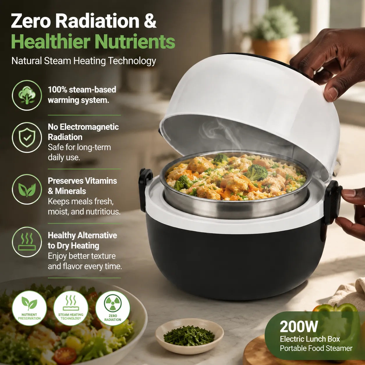 200W Multifunctional Electric Lunch Box & Food Steamer | 1L Capacity