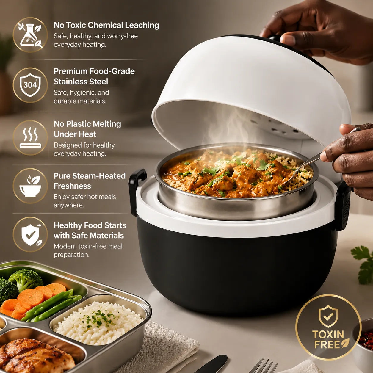 200W Multifunctional Electric Lunch Box & Food Steamer | 1L Capacity