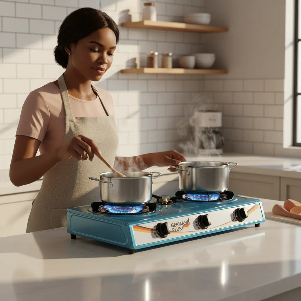 German Plus 3-Burner Gas Stove – Strong Flame, Modern Design & Energy Saving ♻️