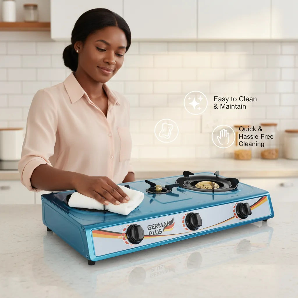 German Plus 3-Burner Gas Stove – Strong Flame, Modern Design & Energy Saving ♻️