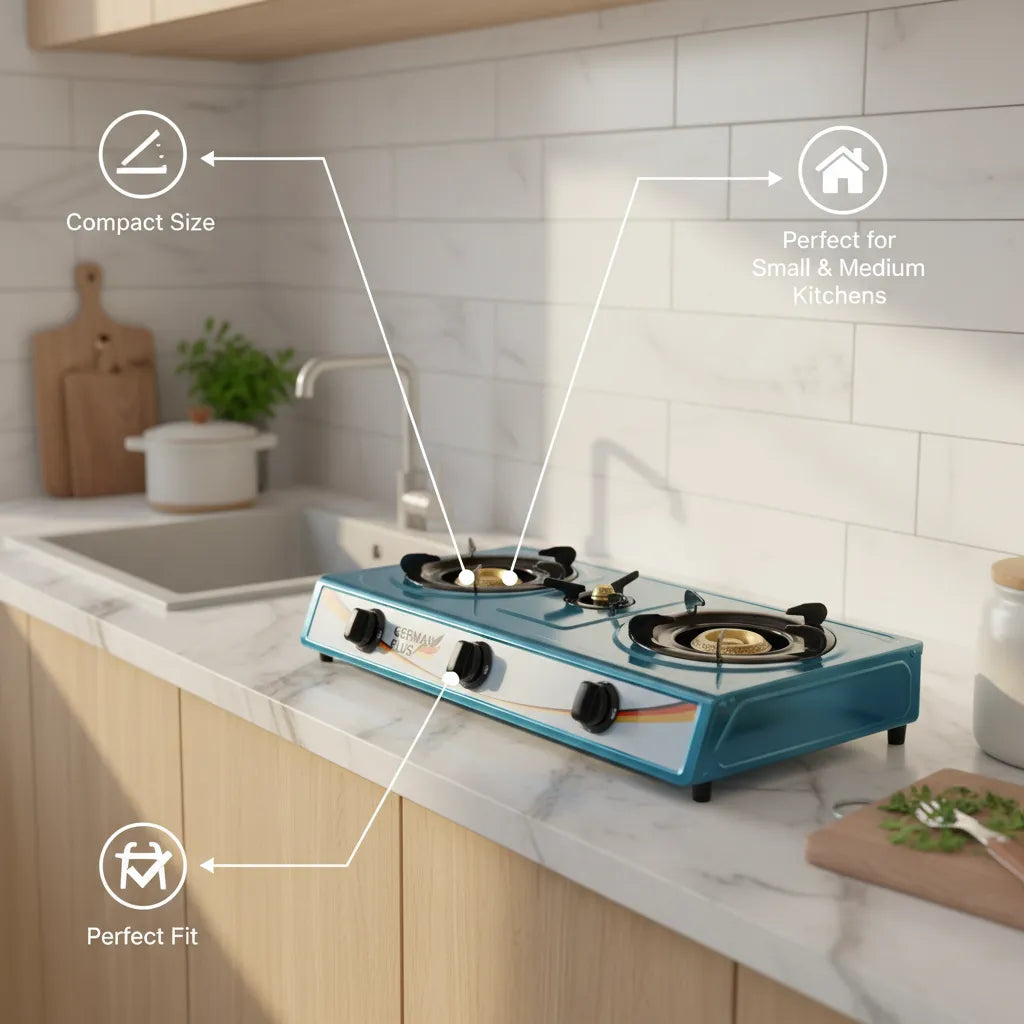 German Plus 3-Burner Gas Stove – Strong Flame, Modern Design & Energy Saving ♻️