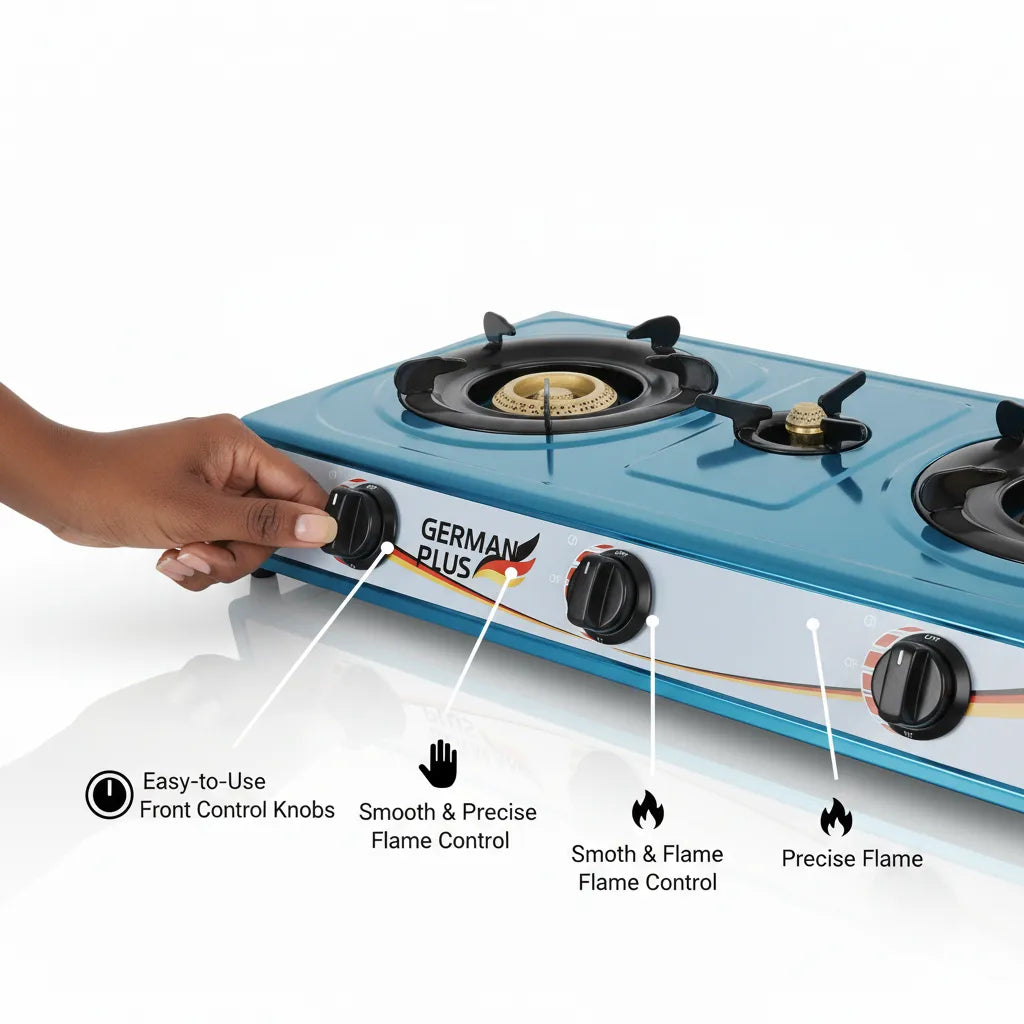 German Plus 3-Burner Gas Stove – Strong Flame, Modern Design & Energy Saving ♻️